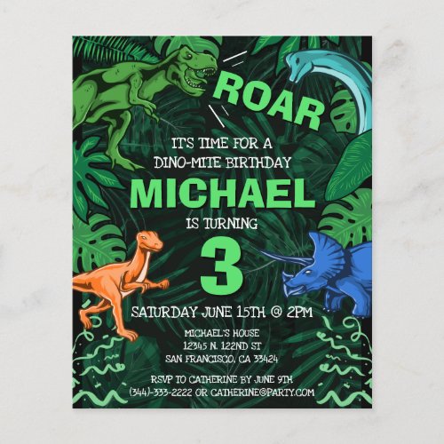 Budget Dinosaur Kids Birthday Jurassic Invitation