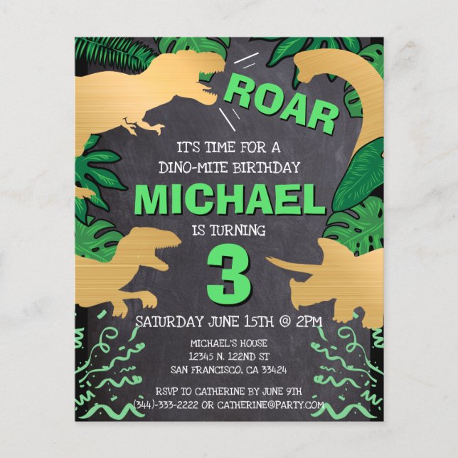 Budget Dinosaur Kids Boy Dino Birthday Invitation (Front)