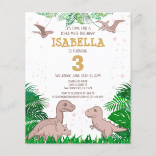 Budget Dinosaur Kids Dino Girl Birthday Invitation