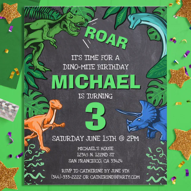 Budget Dinosaur Kids Dino Trex Birthday Invitation | Zazzle