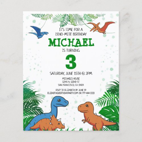 Budget Dinosaur Kids Dino Trex Birthday Invitation Flyer