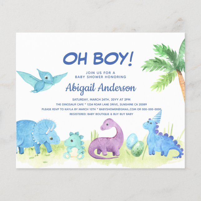 BUDGET Dinosaur Oh Boy Baby Shower Invitation (Front)
