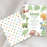 Budget Dinosaur Rawr Its A Boy Baby Shower Invite