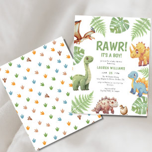 Budget Dinosaur Rawr Its A Boy Baby Shower Invite Flyer