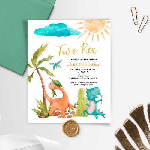 Budget Dinosaur Two Rex Birthday Invitation