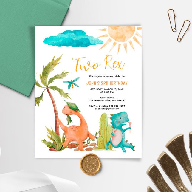 Budget Dinosaur Two Rex Birthday Invitation (Creator Uploaded)
