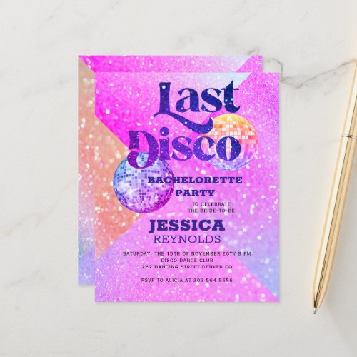 Budget disco bachelorette party invitation