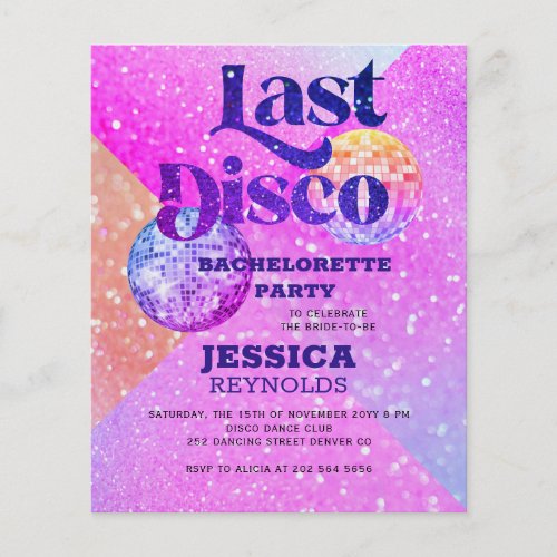 Budget disco bachelorette party invitation flyer