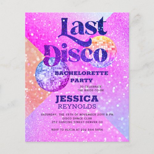 Budget disco bachelorette party invitation flyer