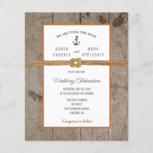 Budget Dockside Rope Rustic Wedding Invitation