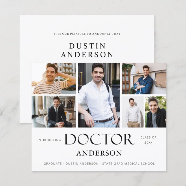 Budget Doctor Name 6 Photo Graduation Announcement (Front/Back)
