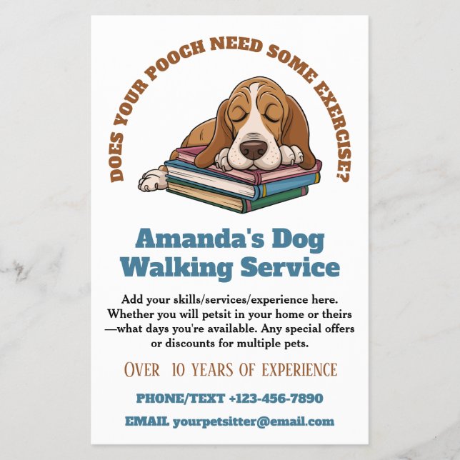 Budget Dog Walking Pet Sitting Small Business Flyer (Front)