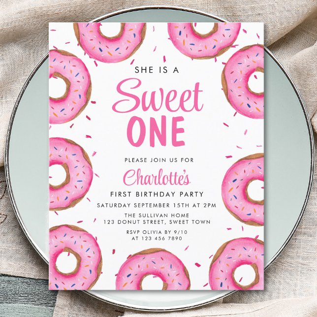 Budget Donut Girl's First Birthday Party Invite (Creator Uploaded)