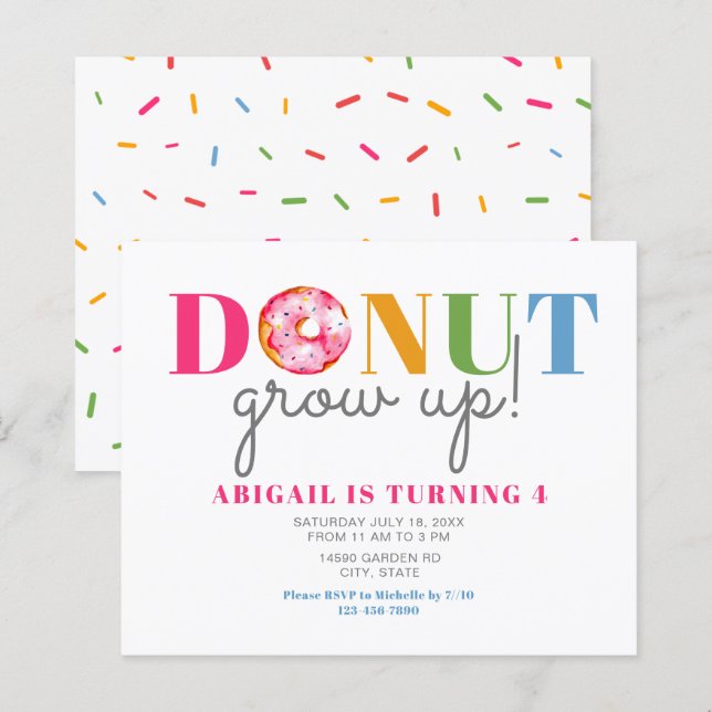 Budget Donut Grow Up Cute Birthday sprinkles party (Front/Back)