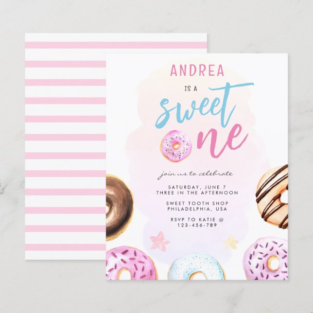 Budget Donut Sweet One Girl First Birthday (Front/Back)