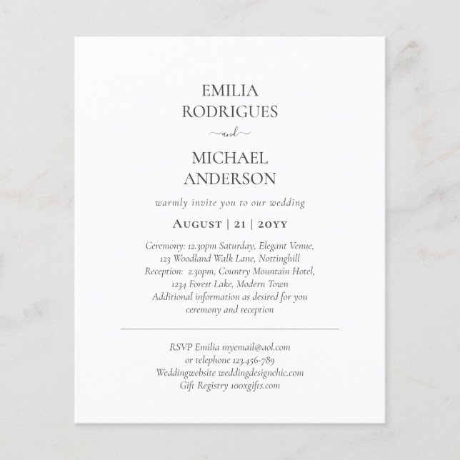 BUDGET Double-Sided BILINGUAL Text Only Wedding Flyer (Front)