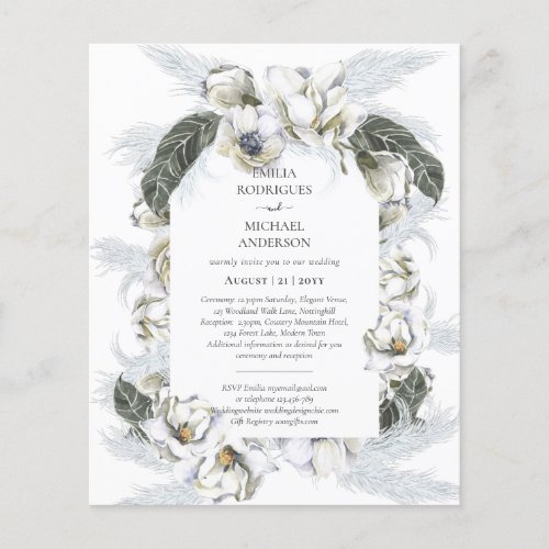 BUDGET Double Sided BILINGUAL Wedding White Floral Flyer