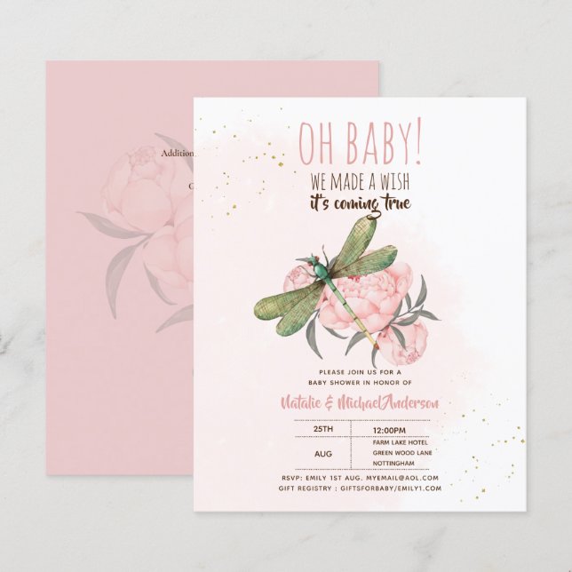  BUDGET DRAGONFLY Make A Wish Baby Shower Floral (Front/Back)