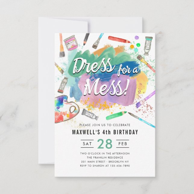 Budget Dress for a Mess Paint Painting Birthday Note Card (Front)