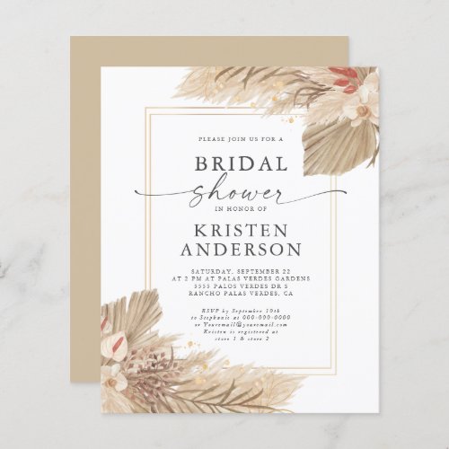 Budget Dried Palm Watercolor Bridal Shower Invite