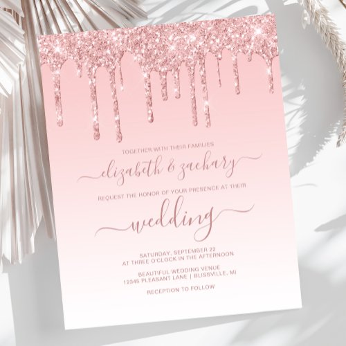 Budget Dripping Glitter Pink Wedding Invitation