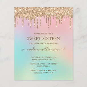 Budget Dripping Gold Glitter & Rainbow Sweet 16