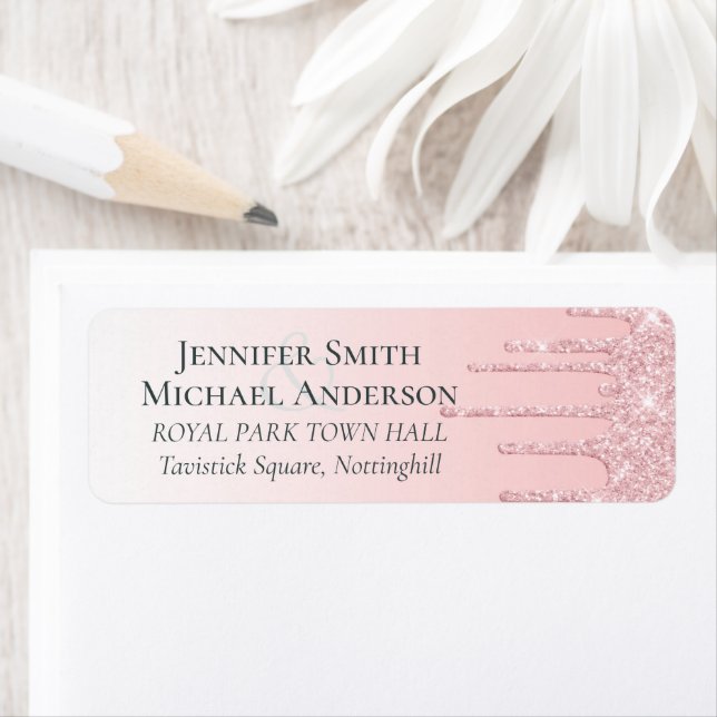BUDGET Dripping Pink Glitter Wedding Label (Insitu)