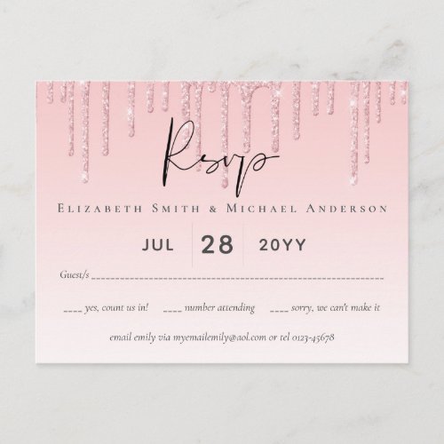 BUDGET Dripping Pink Glitter Wedding Postcard