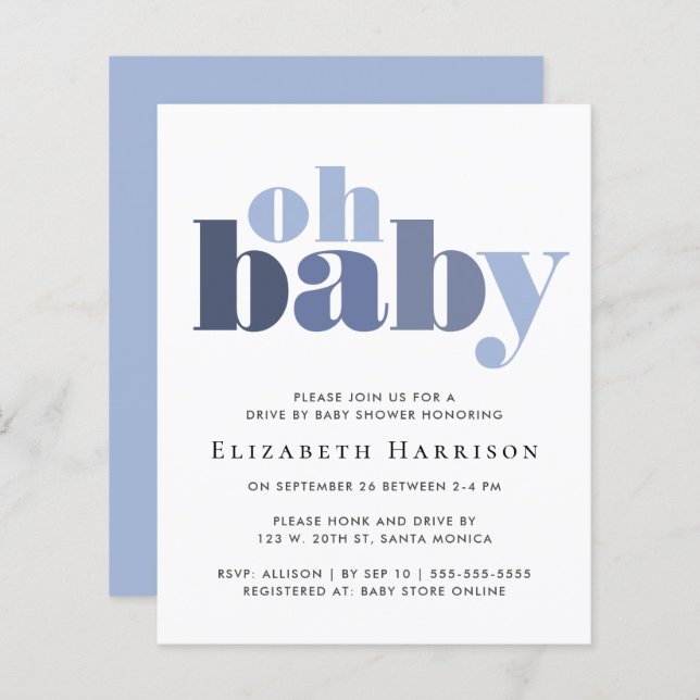 Budget Drive By Baby Boy Shower Blue Invitation (Front/Back)