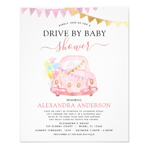 Budget Drive By Baby Shower Blush Pink Flyer