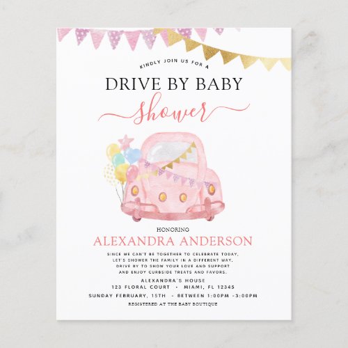 Budget Drive By Baby Shower Blush Pink Flyer