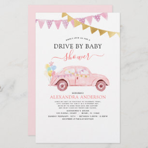 Budget Drive By Baby Shower Blush Pink Gold Foil