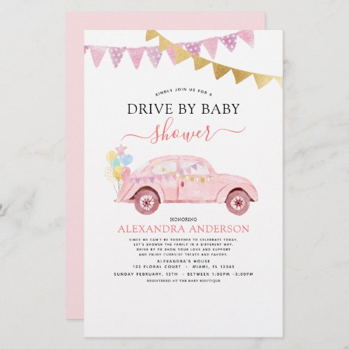 Budget Drive By Baby Shower Blush Pink Gold Foil