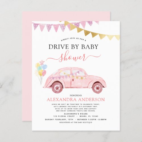 Budget Drive By Baby Shower Blush Pink Gold Foil