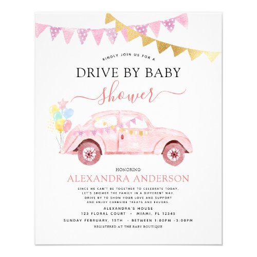 Budget Drive By Baby Shower Blush Pink Gold Foil Flyer