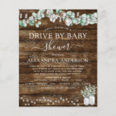 Budget Drive By Baby Shower Eucalyptus Rustic Wood (Front)