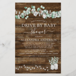 Budget Drive By Baby Shower Eucalyptus Rustic Wood