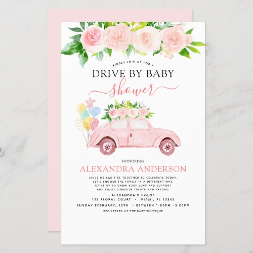 Budget Drive By Baby Shower Floral Blush Pink
