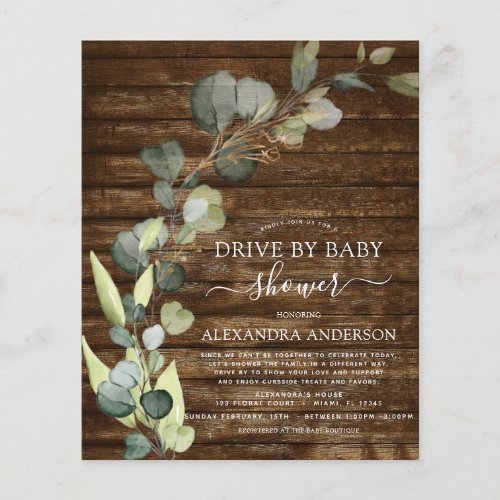 Budget Drive By Baby Shower Greenery Eucalyptus Flyer