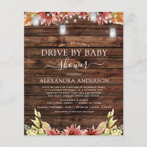Budget Drive by Baby Shower Rustic Sunflowers Flyer