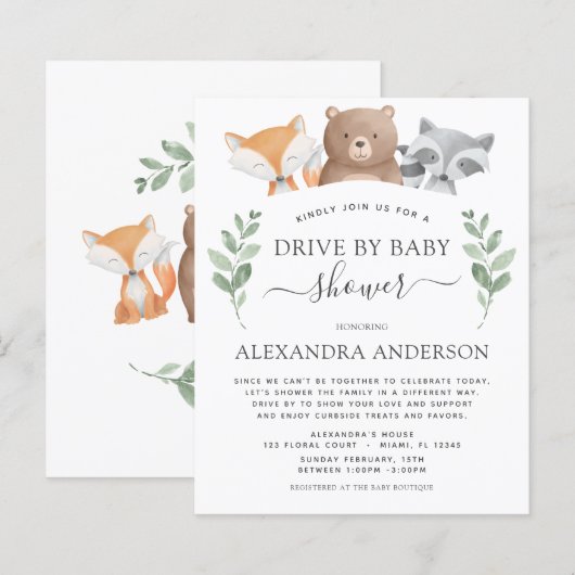 Budget Drive By Baby Shower Woodland Eucalyptus (Front/Back)