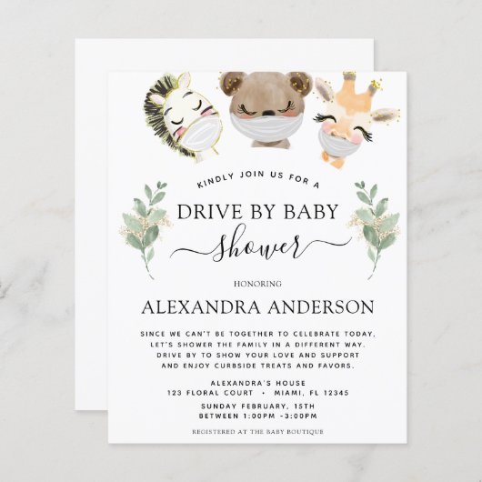 Budget Drive By Baby Shower Woodland Eucalyptus (Front/Back)