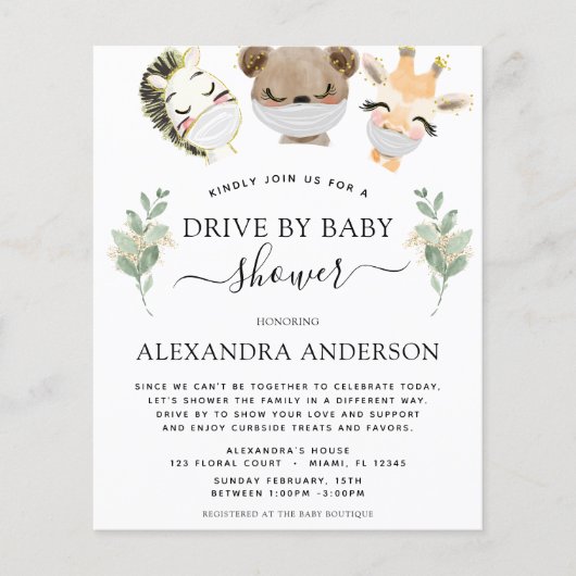 Budget Drive By Baby Shower Woodland Eucalyptus (Front)