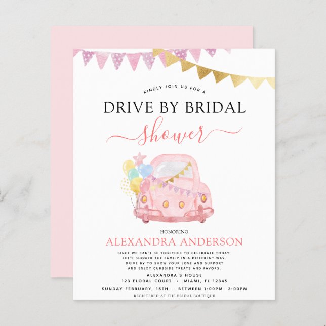 Budget Drive By Bridal Shower Blush Pink (Front/Back)