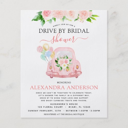 Budget Drive By Bridal Shower Floral Blush Pink Flyer