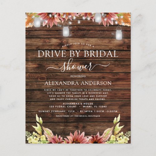 Budget Drive by Bridal Shower Rustic Sunflowers Flyer
