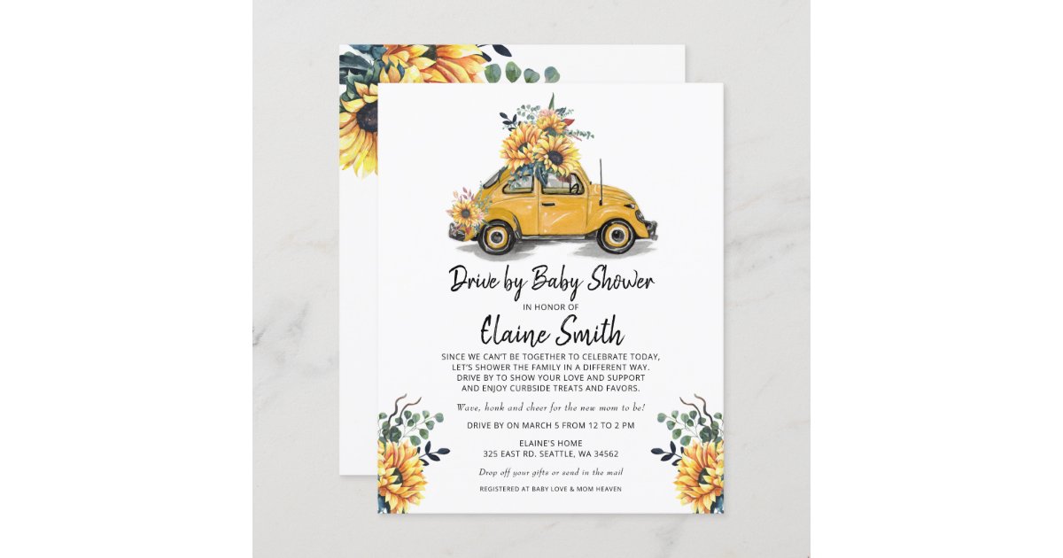 Budget Drive By Sunflower Baby Shower Invitation