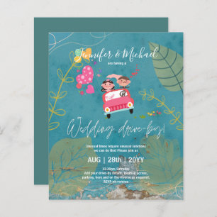 Budget Drive-BY Wedding Invites -Cartoon Couple