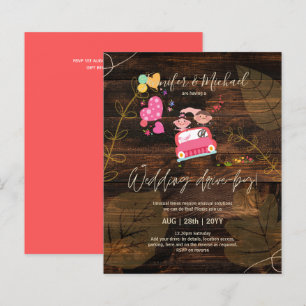 Budget Drive-BY Wedding Invites -Cartoon Couple