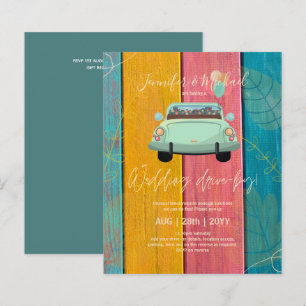 Budget Drive-BY Wedding Invites -Cartoon Couple